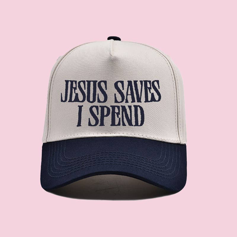 Embroidered JESUS SAVES I SPEND Baseball Cap