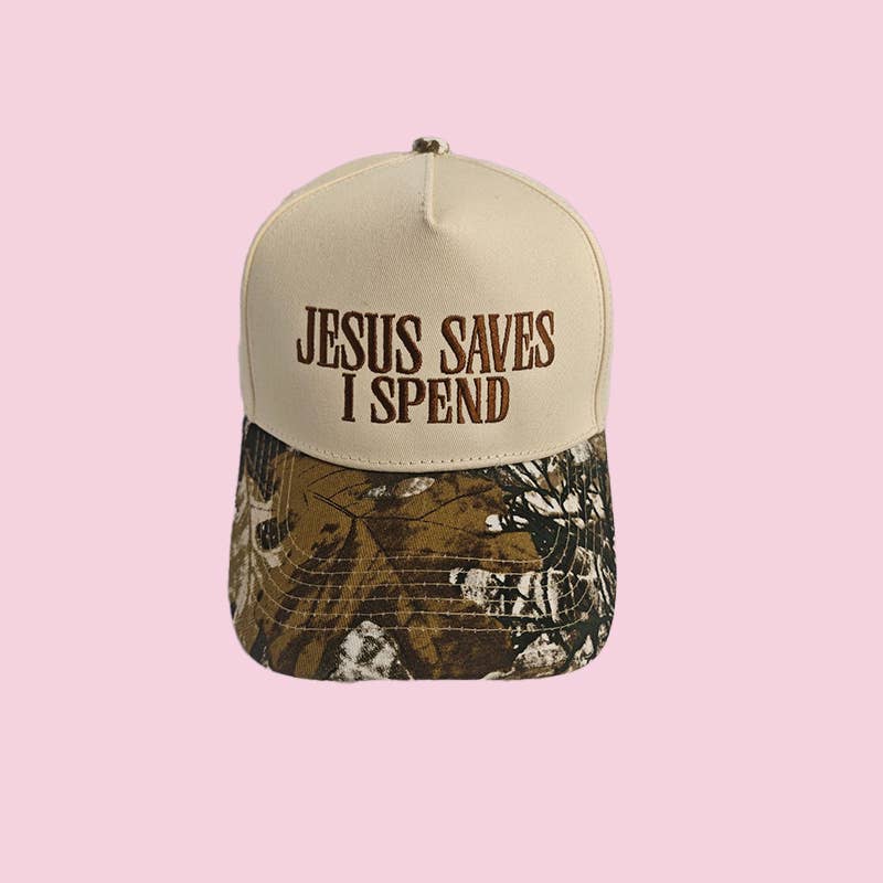 Embroidered JESUS SAVES I SPEND Baseball Cap