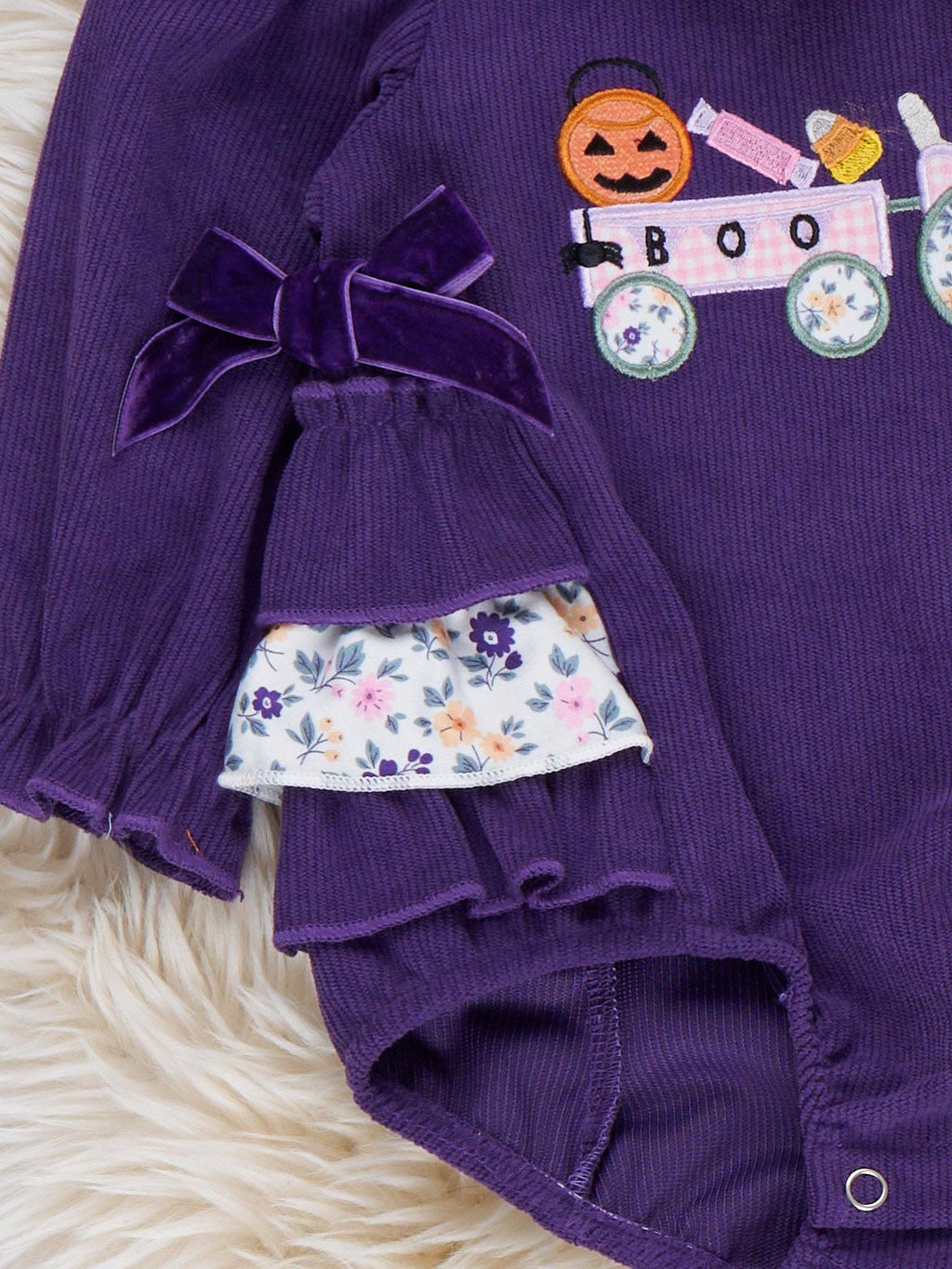 Halloween Tractor Embroidered Bubble Romper