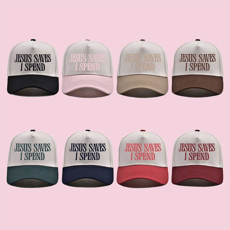 Embroidered JESUS SAVES I SPEND Baseball Cap