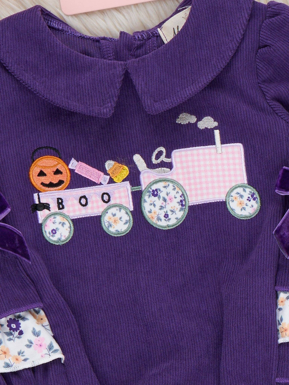 Halloween Tractor Embroidered Bubble Romper