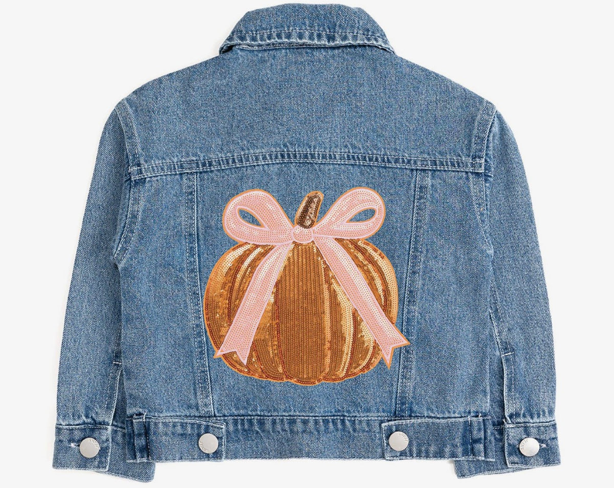 🎃✨ Coquette Pumpkin Sequin Denim Jacket