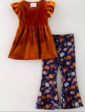 Navy Wildflower Velvet Flare Set