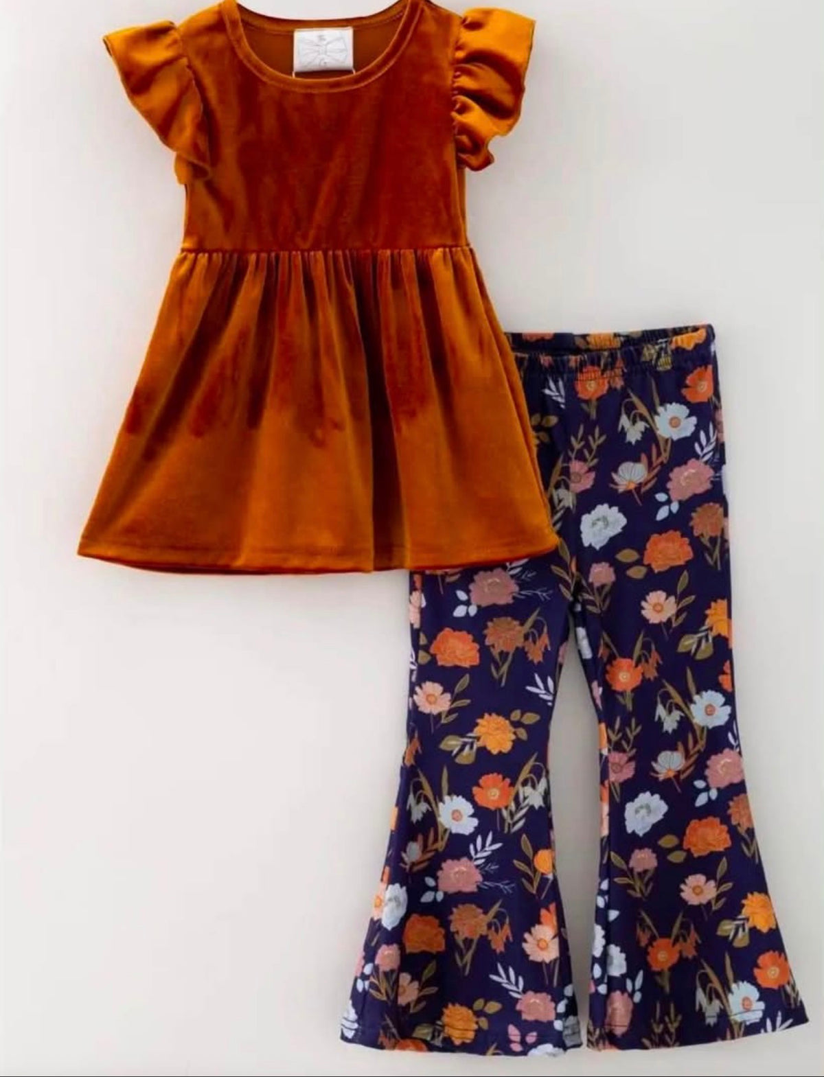Navy Wildflower Velvet Flare Set