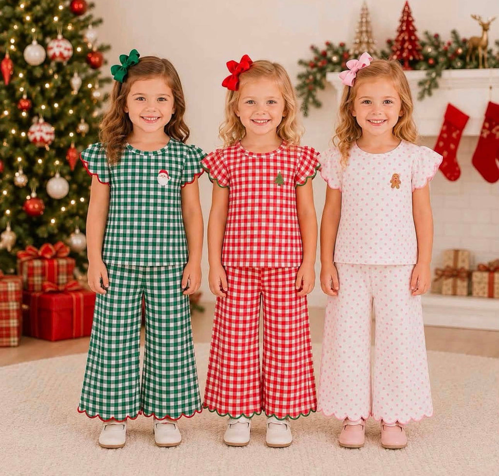 Christmas Flutter Sleeve & Scalloped Pants Set
