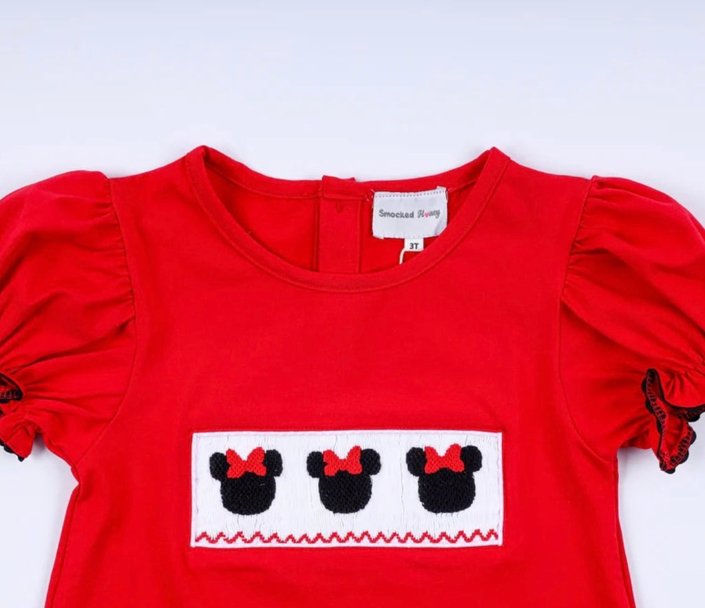 Red Mouse Bow Smocked Bubble