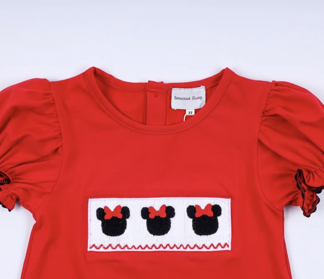 Red Mouse Bow Smocked Bubble