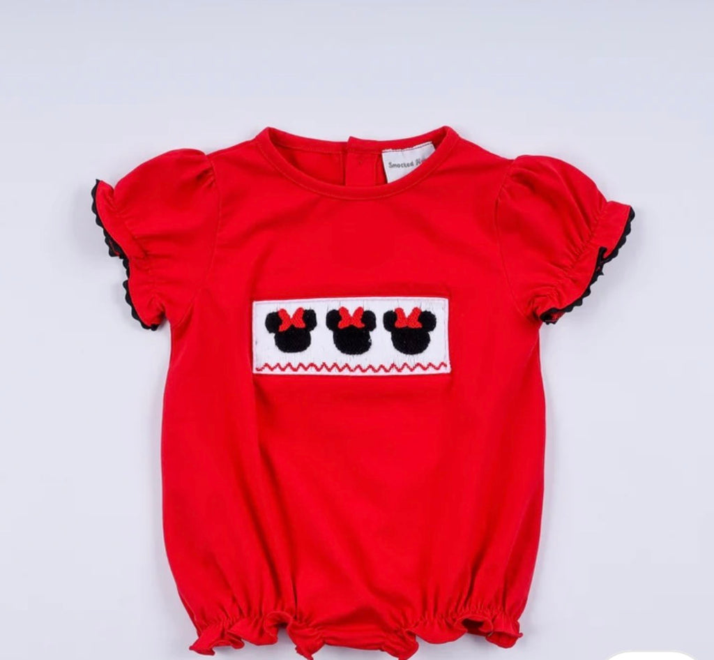 Red Mouse Bow Smocked Bubble