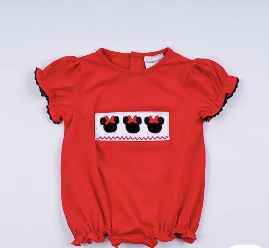 Red Mouse Bow Smocked Bubble