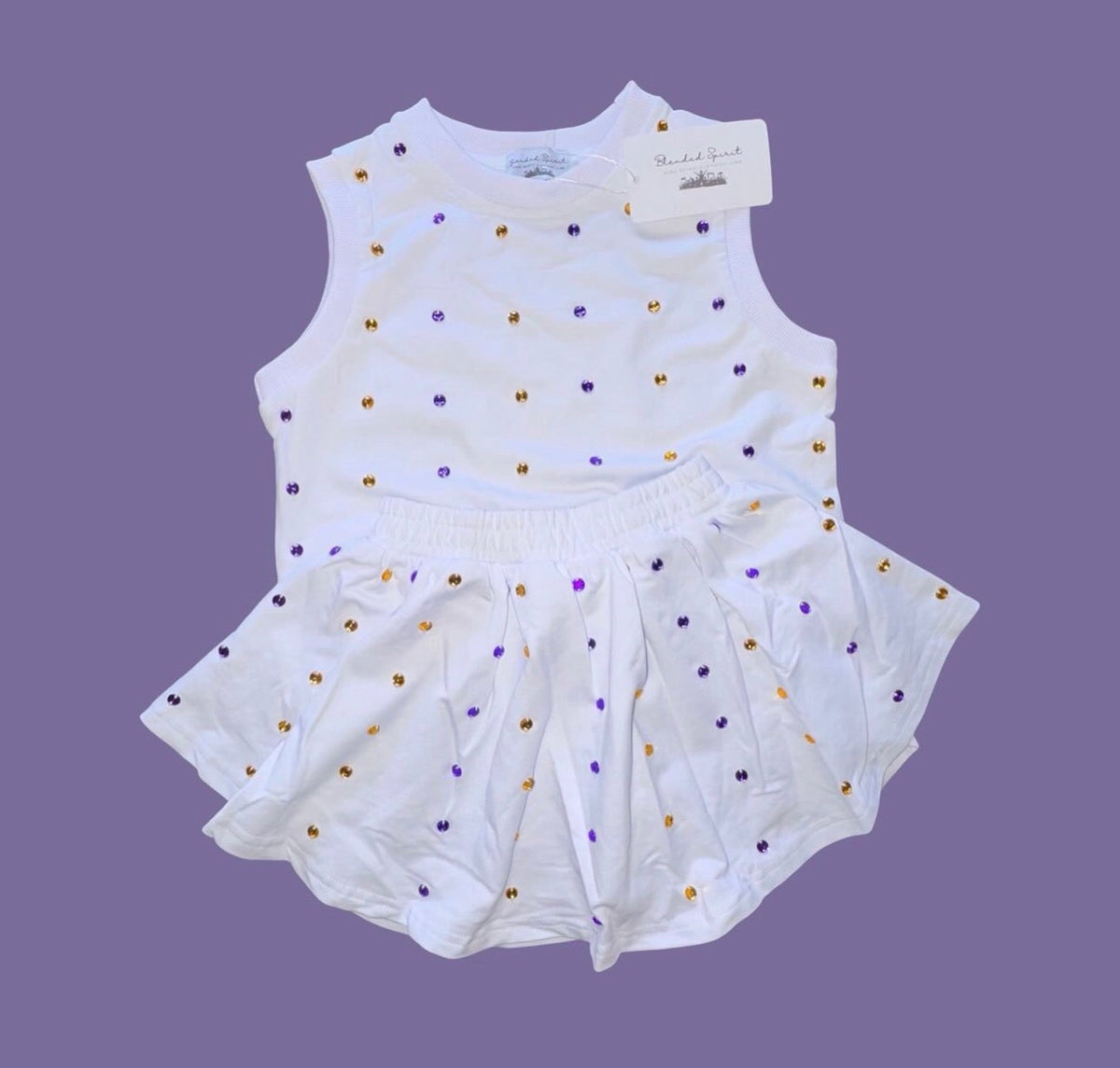 Purple & Gold Crystal Skort Set
