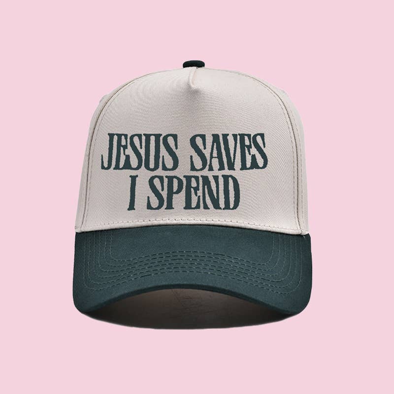 Embroidered JESUS SAVES I SPEND Baseball Cap