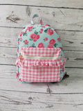 Pink Checkered Ruffle Flower Printed Backpack