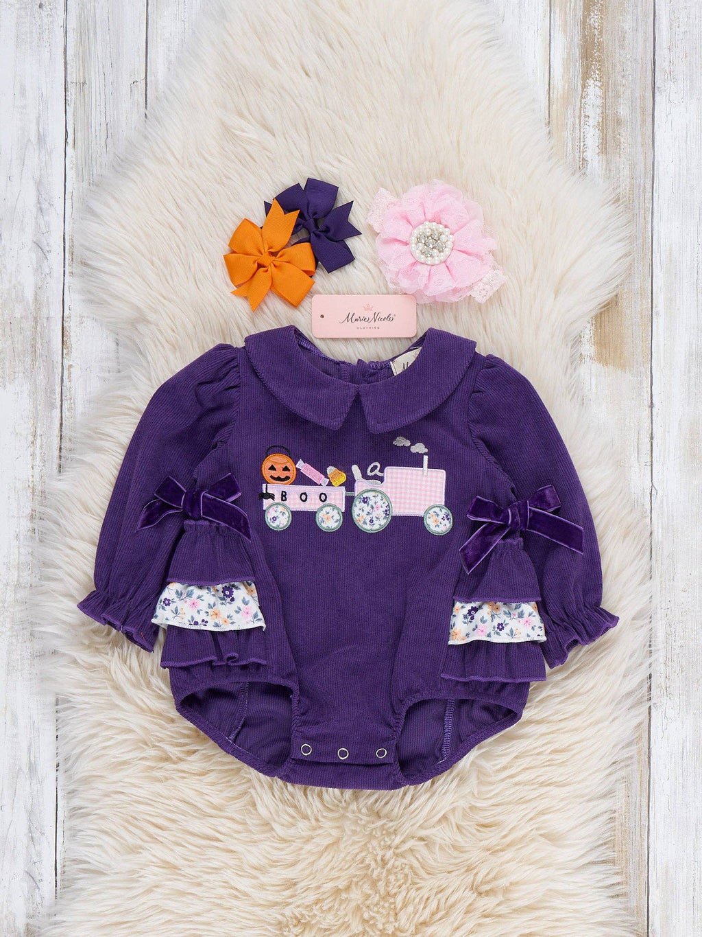 Halloween Tractor Embroidered Bubble Romper